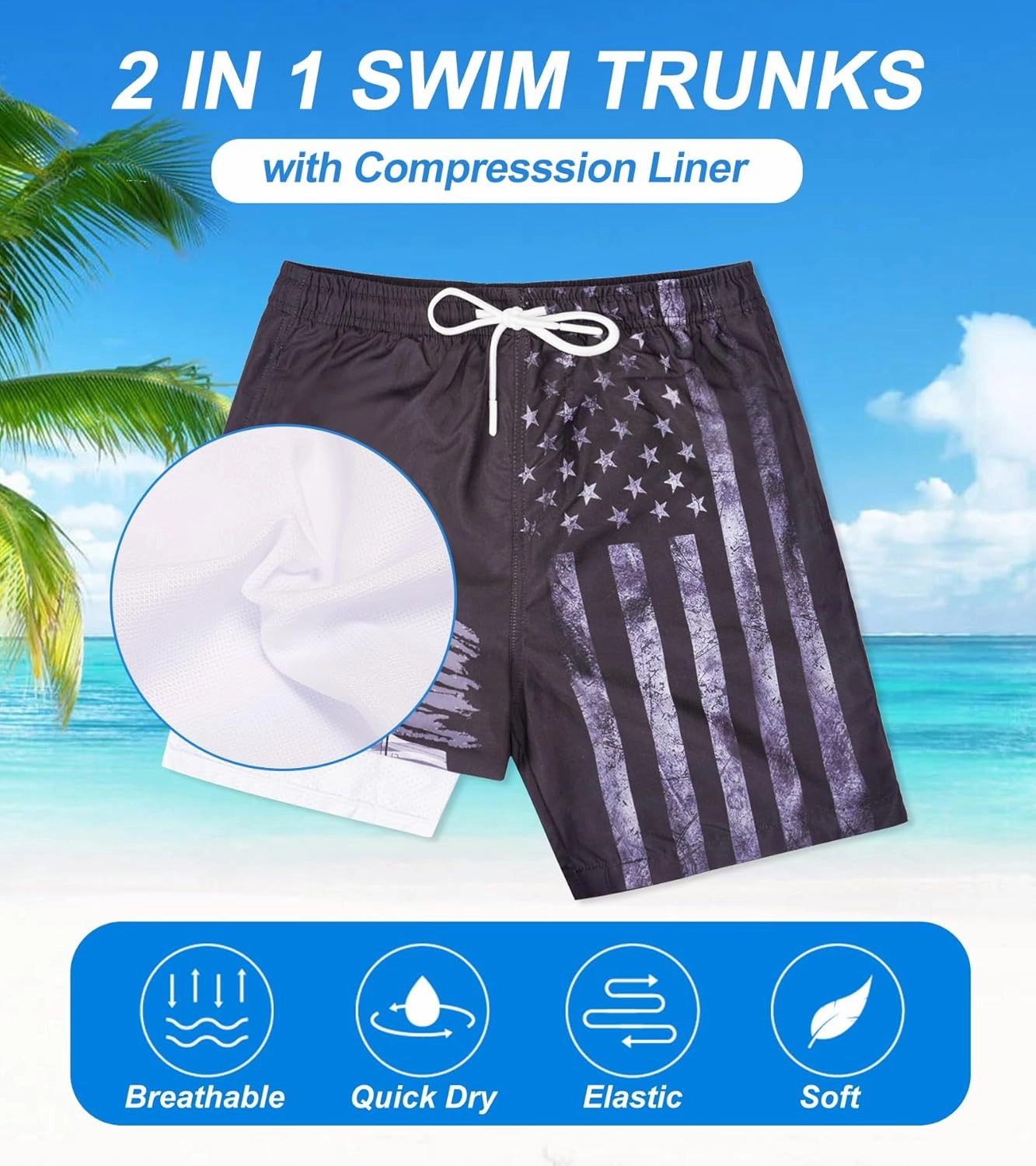 Boys Swim Trunks with Compression Liner Swim Shorts Quick Dry Swimming Trunks with Pockets 5-18 Years