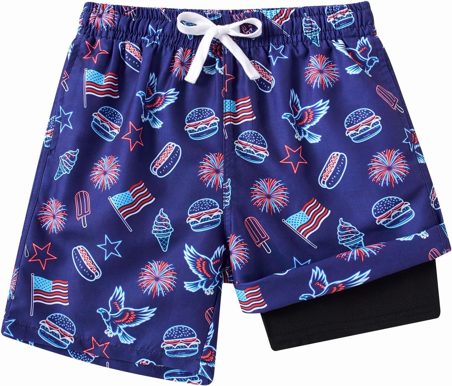 Boys Swim Trunks with Compression Liner Toddler Boys Swim Shorts Boxer Brief Board Shorts Swimming Set 5-18T