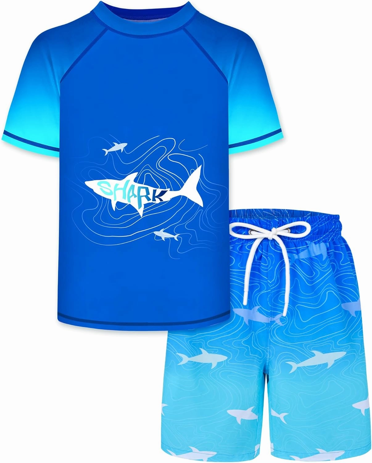 Boys Two Piece Rash Guard and Swim Trunks Outfit Set Kids Short Sleeve Swimsuit