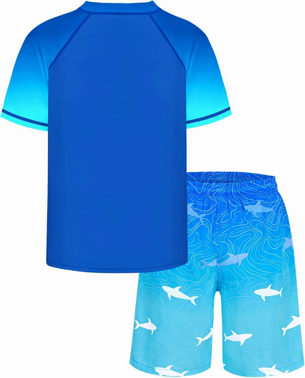Boys Two Piece Rash Guard and Swim Trunks Outfit Set Kids Short Sleeve Swimsuit