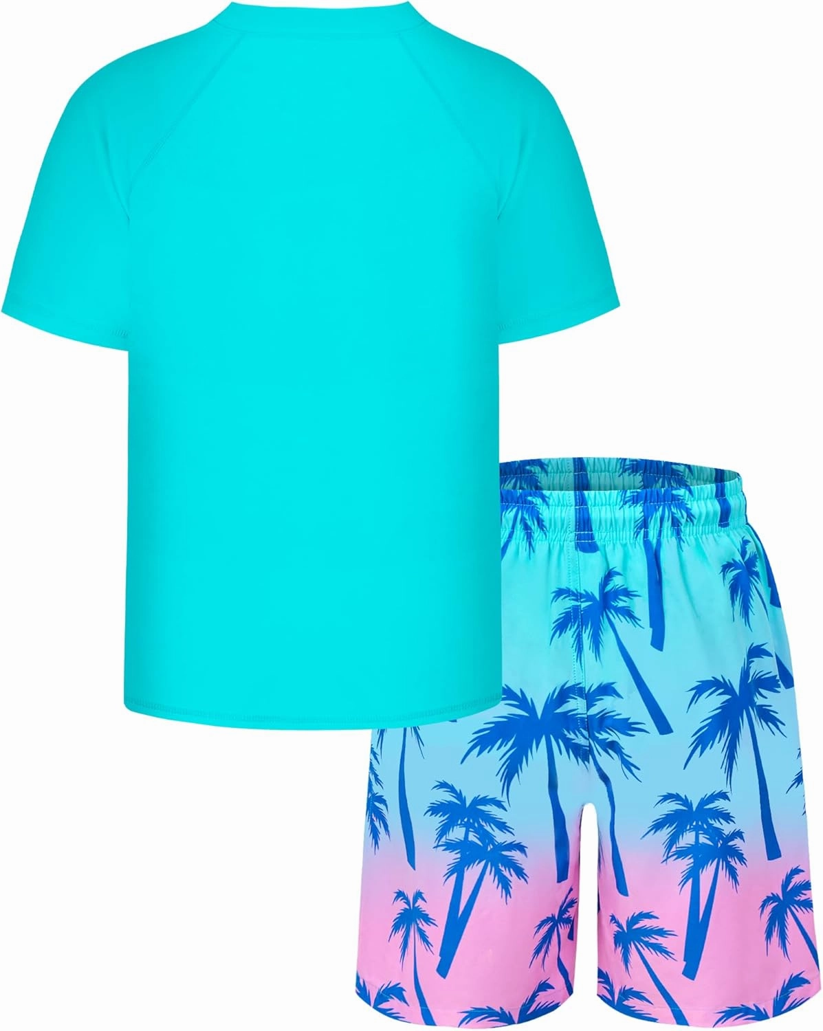Boys Two Piece Rash Guard and Swim Trunks Outfit Set Kids Short Sleeve Swimsuit