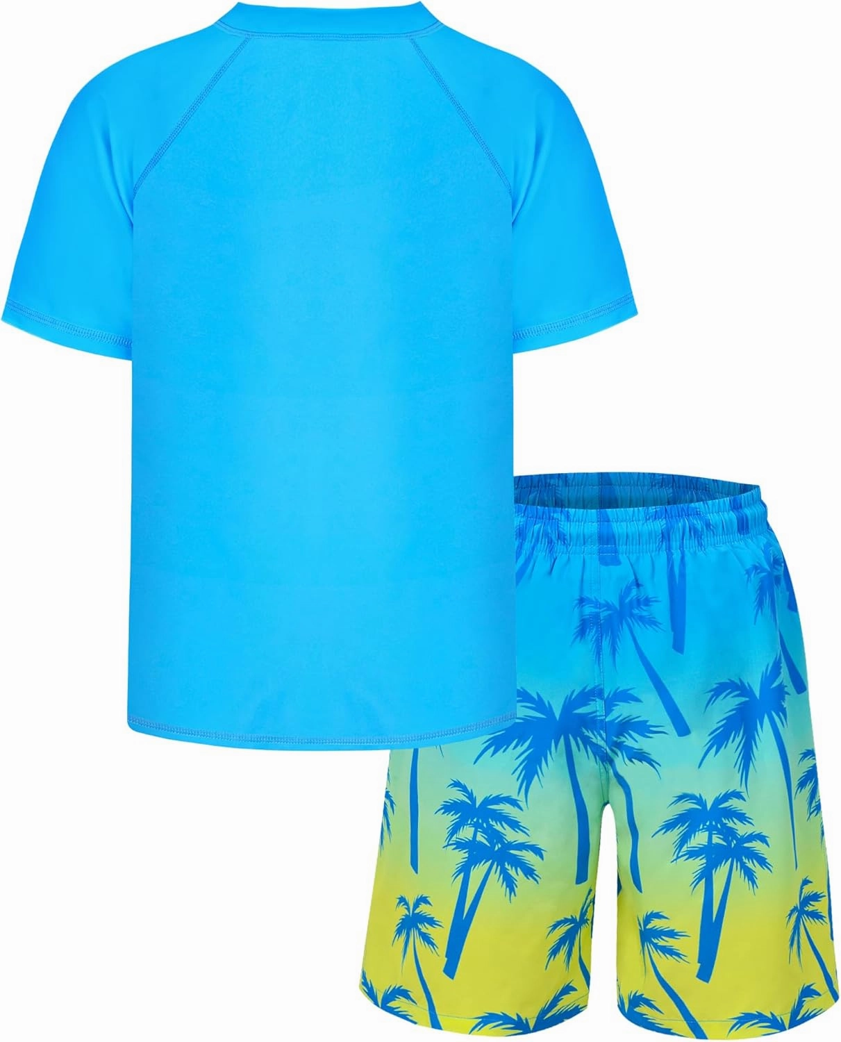 Boys Two Piece Rash Guard and Swim Trunks Outfit Set Kids Short Sleeve Swimsuit
