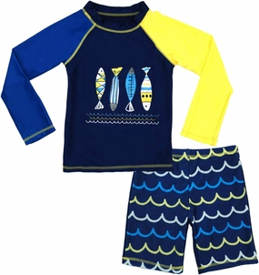 Boys Two Piece Rash Guard Swimsuits Kids Long Sleeve Sunsuit Swimwear Sets