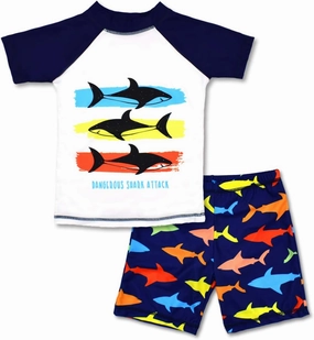 Boys Two Piece Rash Guard Swimsuits Kids Short Sleeve Sunsuit Swimwear Sets
