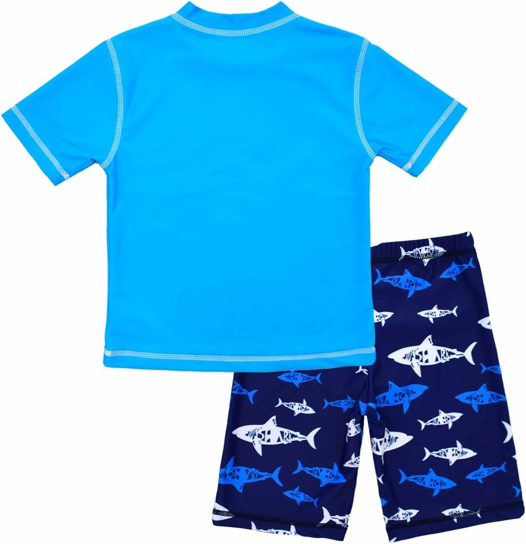Boys Two Piece Rash Guard Swimsuits Kids Short Sleeve Sunsuit Swimwear Sets