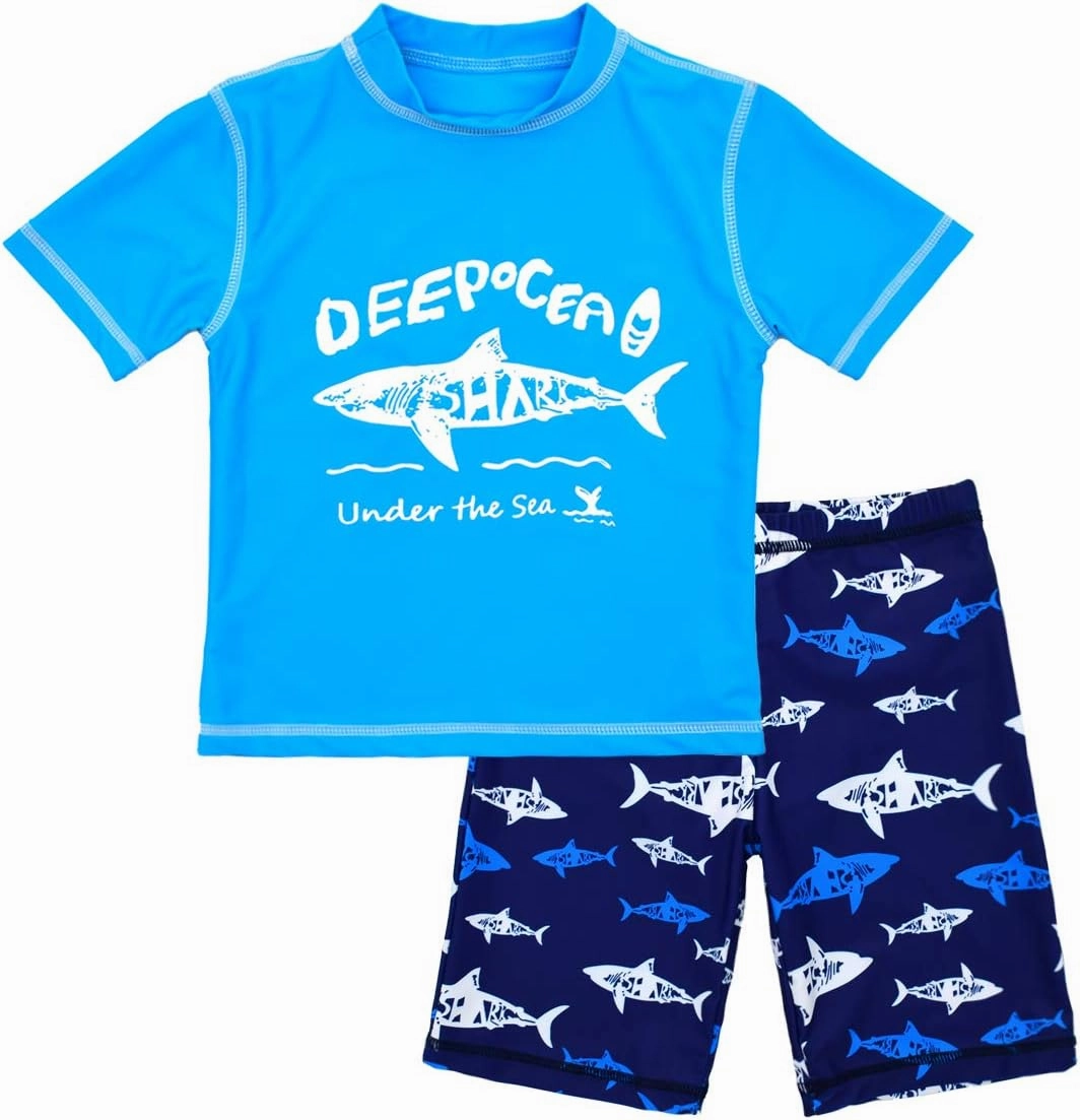 Boys Two Piece Rash Guard Swimsuits Kids Short Sleeve Sunsuit Swimwear Sets