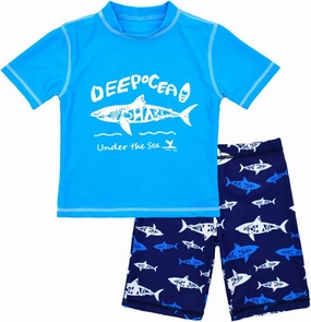 Boys Two Piece Rash Guard Swimsuits Kids Short Sleeve Sunsuit Swimwear Sets