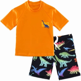 Boys Two Piece Rash Guard Swimsuits Kids Short Sleeve Sunsuit Swimwear Sets