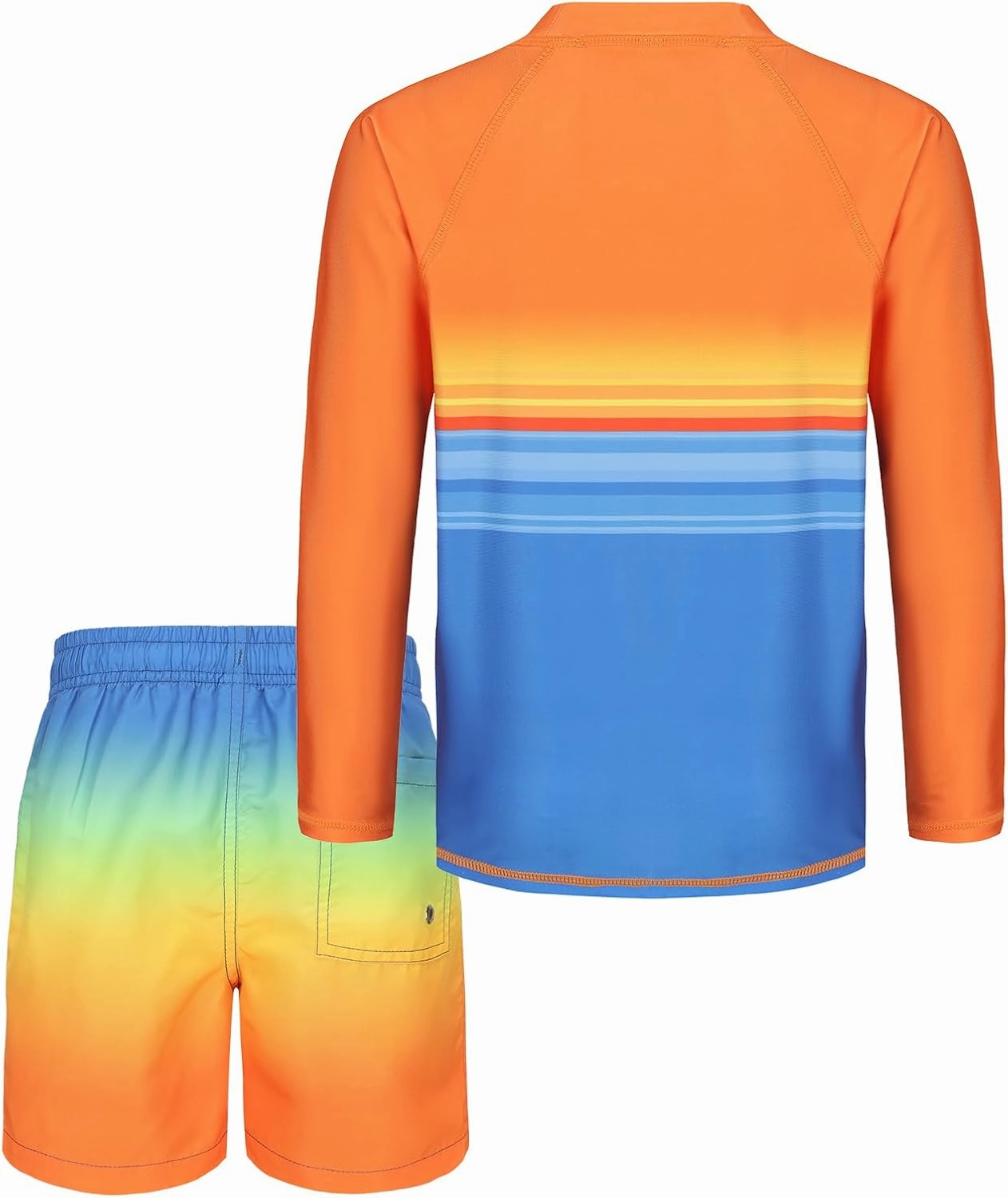 Boys Two Piece Rash Guard Swimsuits Set with Swim Trunk Kids Long Sleeve Bathing Suit Swimwear Set