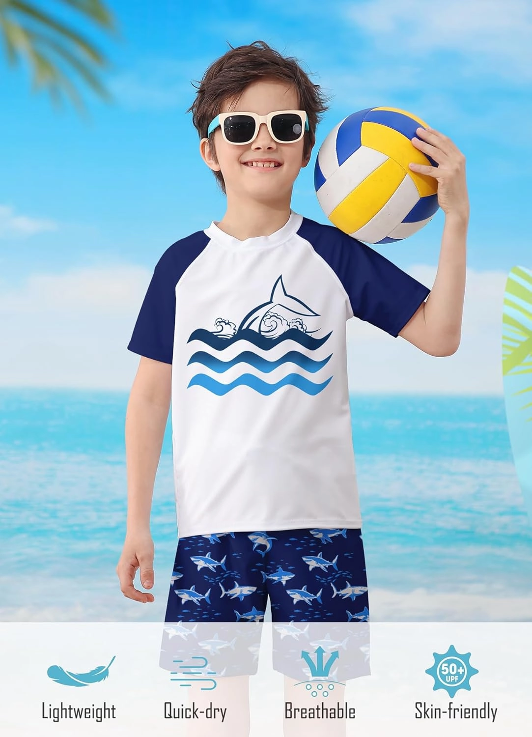 Boys Two Piece Rash Guard Swimsuits Sets Bathing Suits with Trunks 4-12 Years