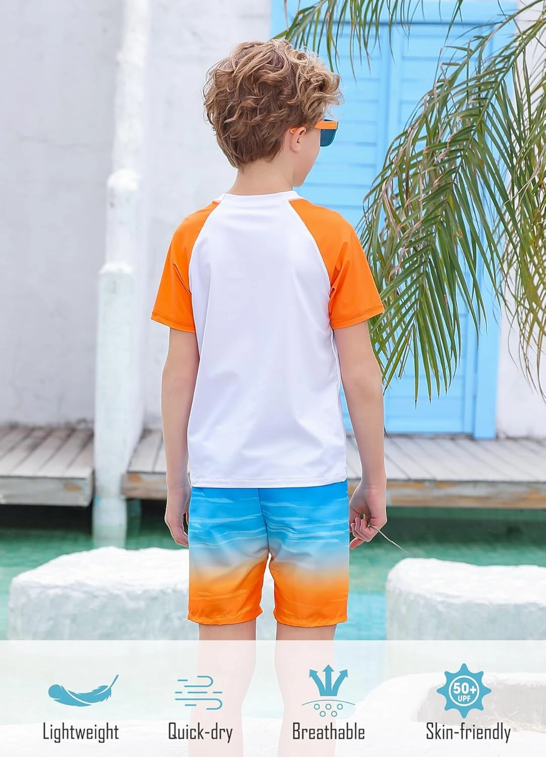 Boys Two Piece Rash Guard Swimsuits Sets Bathing Suits with Trunks 4-12 Years