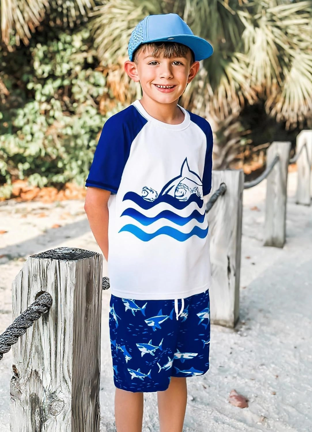 Boys Two Piece Rash Guard Swimsuits Sets Bathing Suits with Trunks 4-12 Years