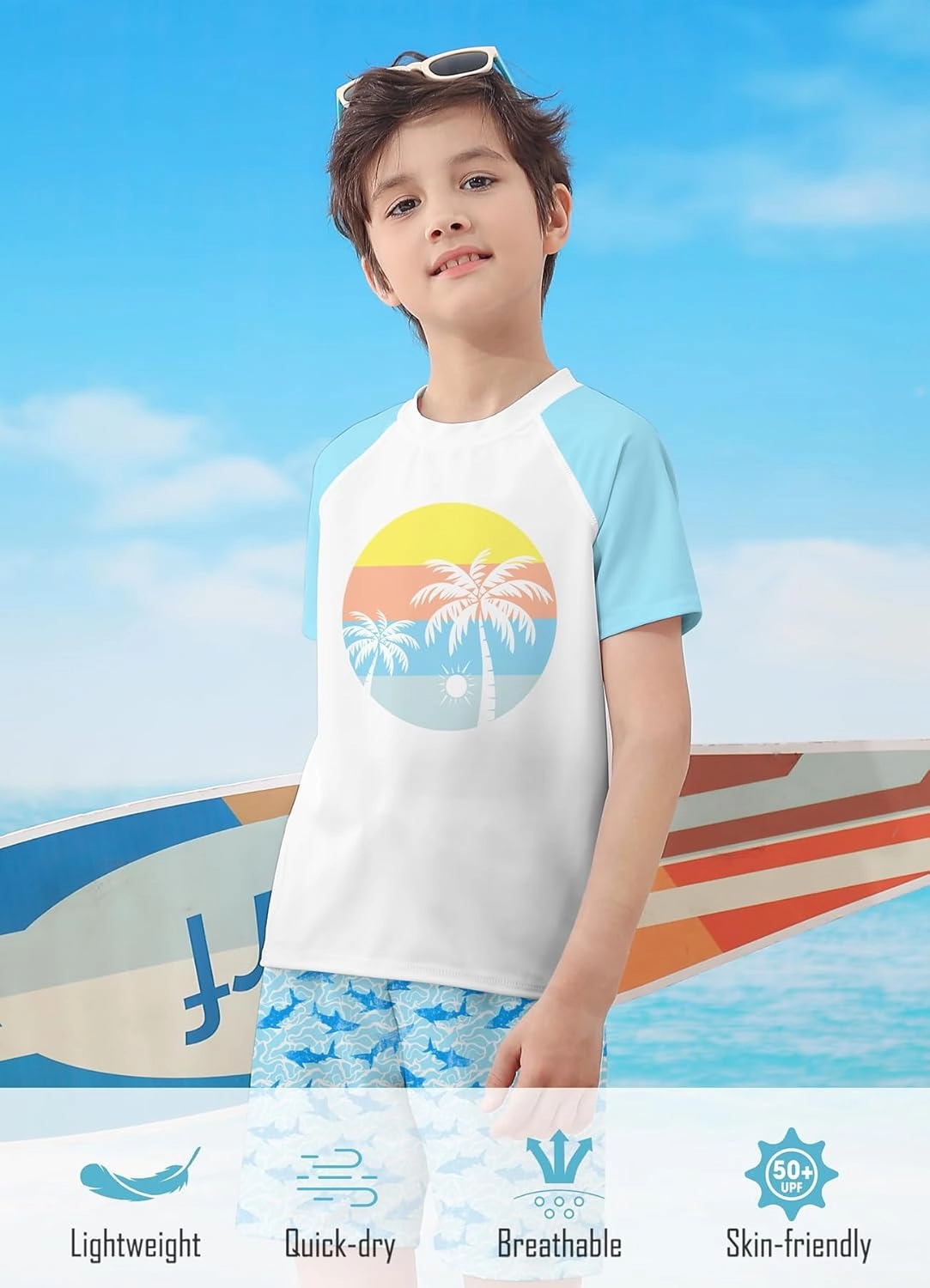 Boys Two Piece Rash Guard Swimsuits Sets Bathing Suits with Trunks 4-12 Years
