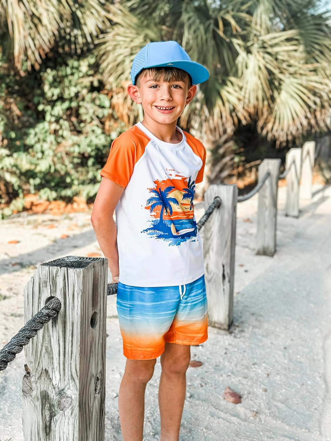 Boys Two Piece Rash Guard Swimsuits Sets Bathing Suits with Trunks 4-12 Years