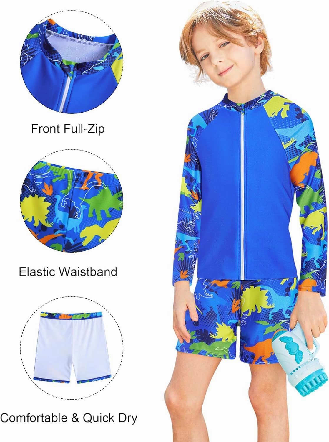 Boys Zipper Rash Guard Sets UPF 50  with Short 3-9 Years