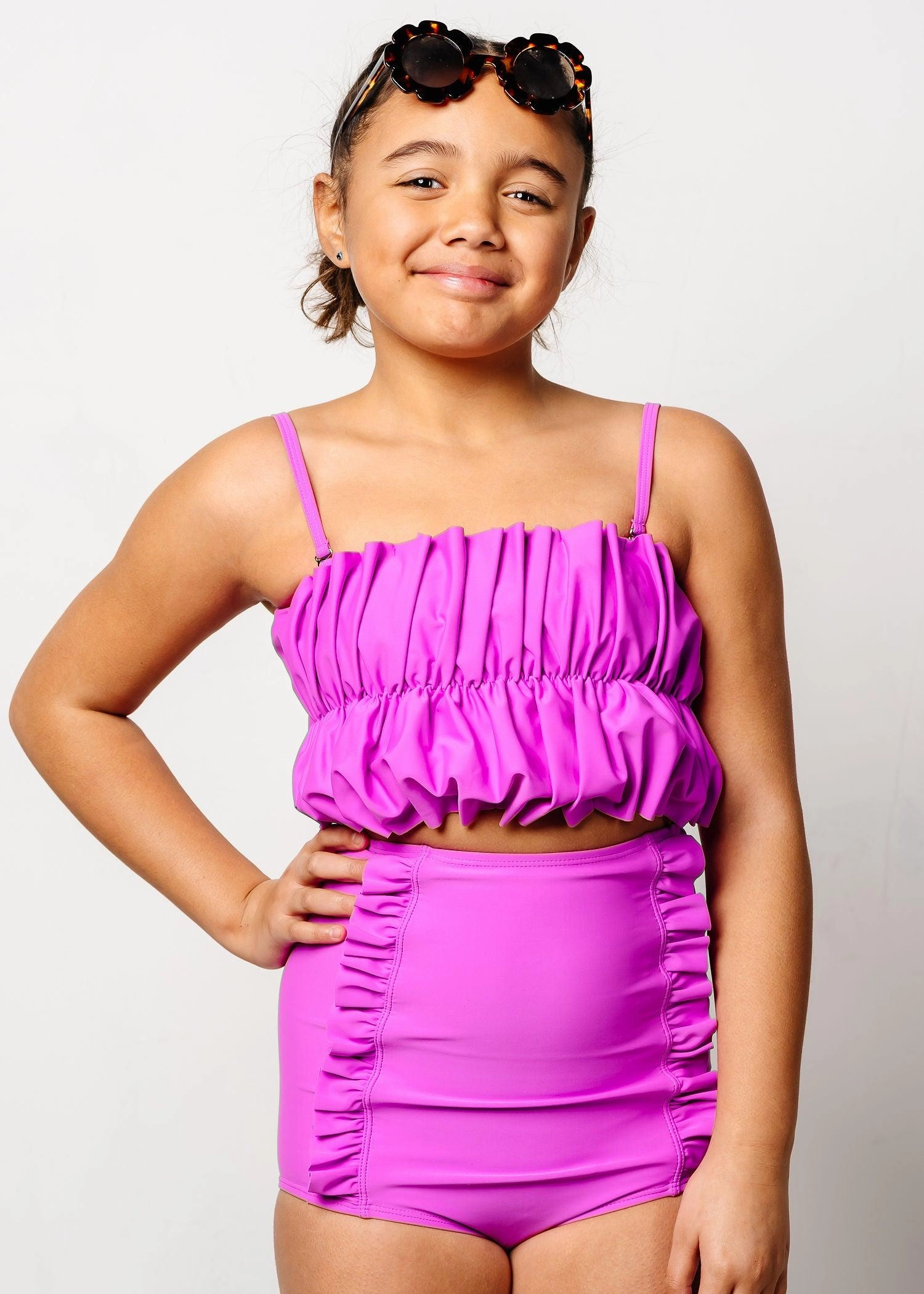 Brilliant Violet | Youth Oversized Ruffle Top