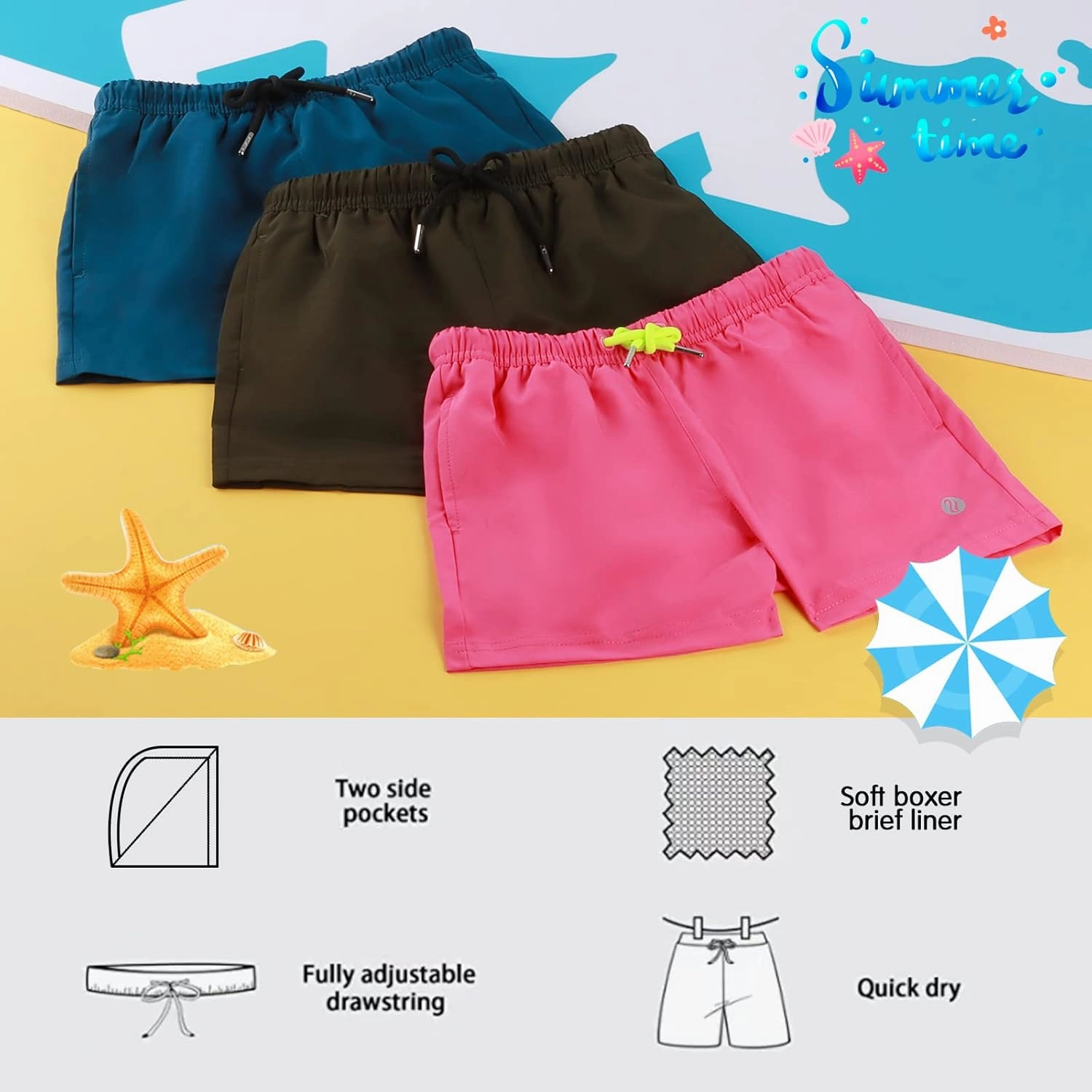 BRISIRA Boys Swim Trunks Bathing Suit Compression Boxer Brief Liner Swim Shorts Swimsuit Anti-Chafe Toddler Kids Youth Teen