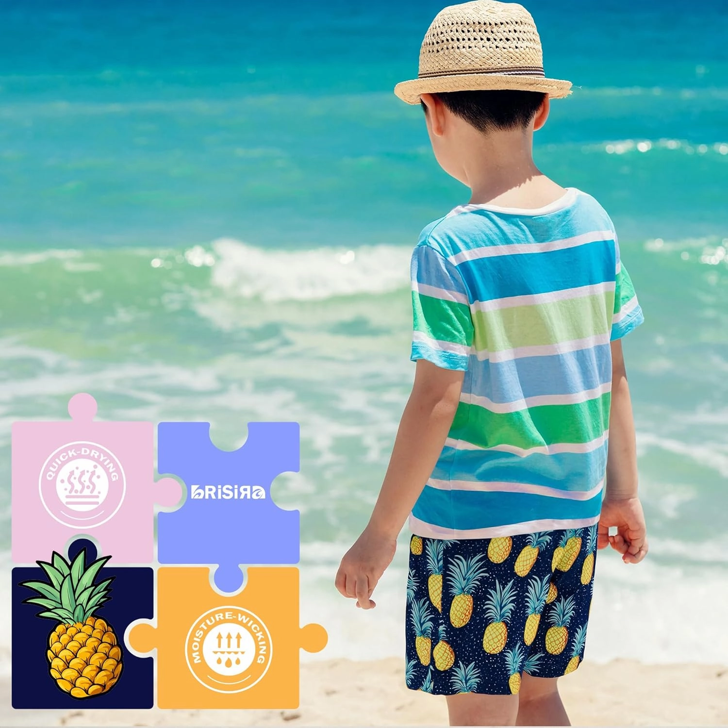 BRISIRA Boys Swim Trunks Swim Shorts with Compression Liner Stretch Bathing Suit Swimsuit Toddler Kids Youth Teen Quick Dry
