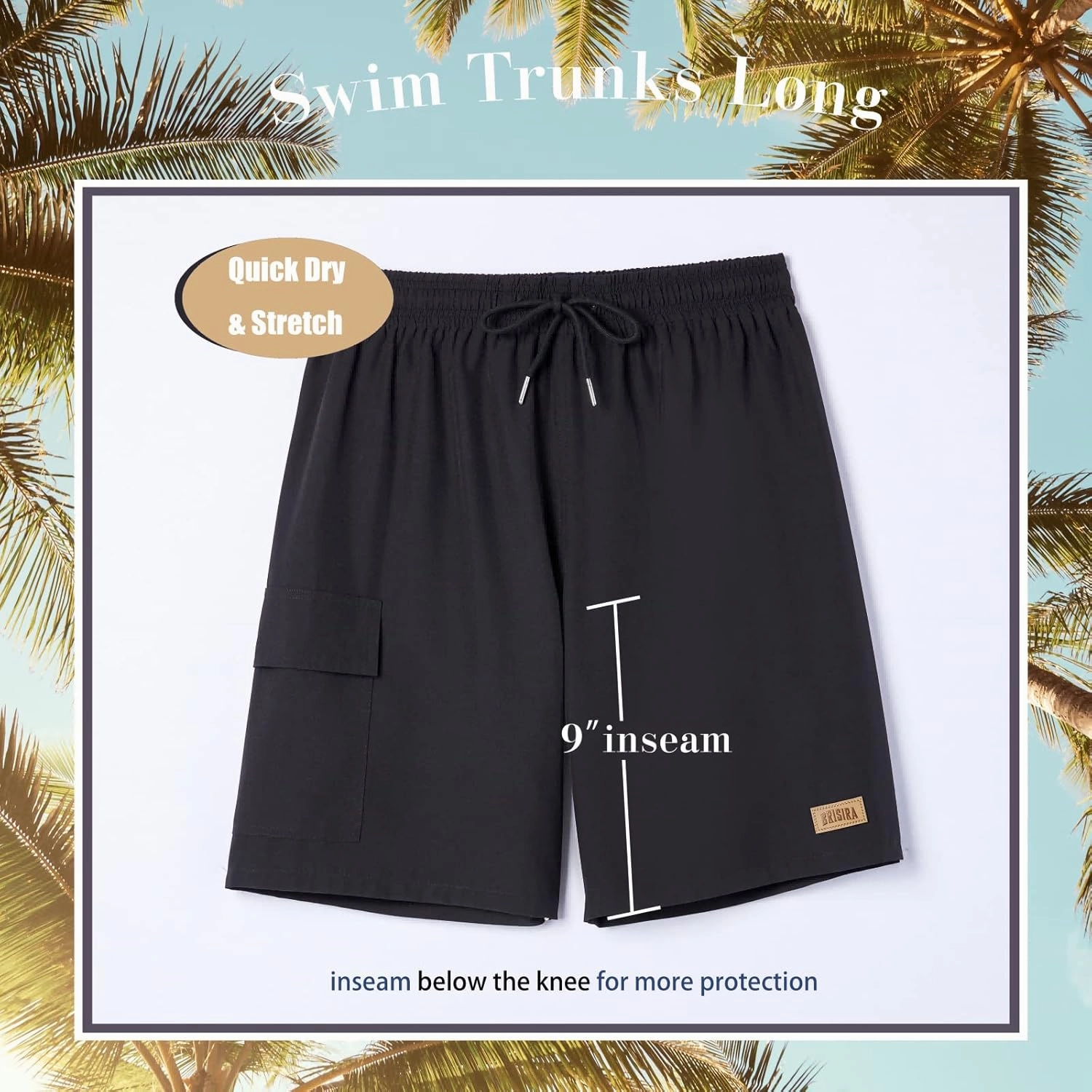 BRISIRA Mens Swim Trunks 9 Inch Inseam Board Shorts with Compression Liner Swimsuit Bathing Suit Quick Dry Cargo Pocket