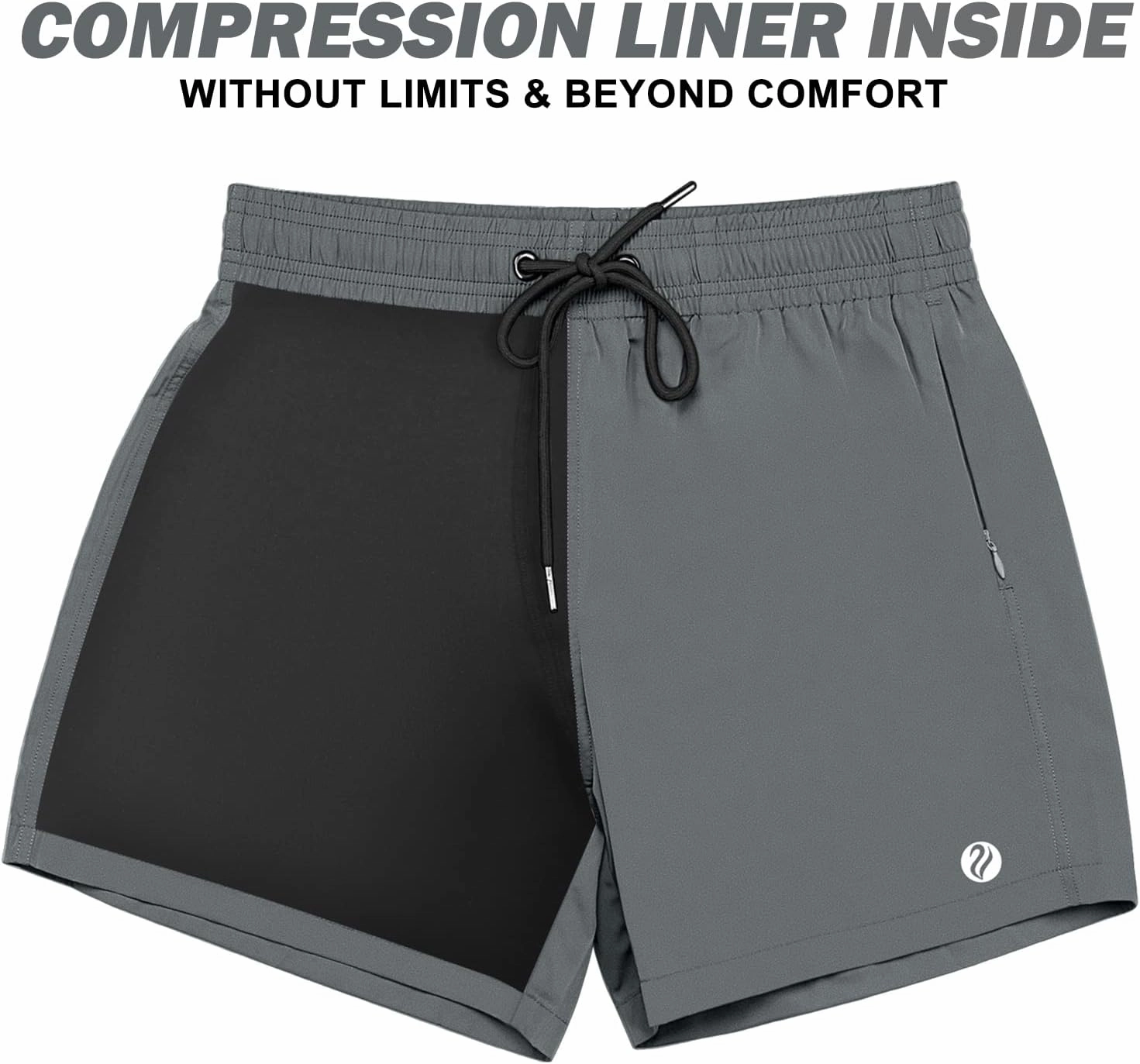 BRISIRA Mens Swim Trunks Swim Shorts Quick Dry 5 inch Inseam Beach Shorts with Compression Liner and Zipper Pocket