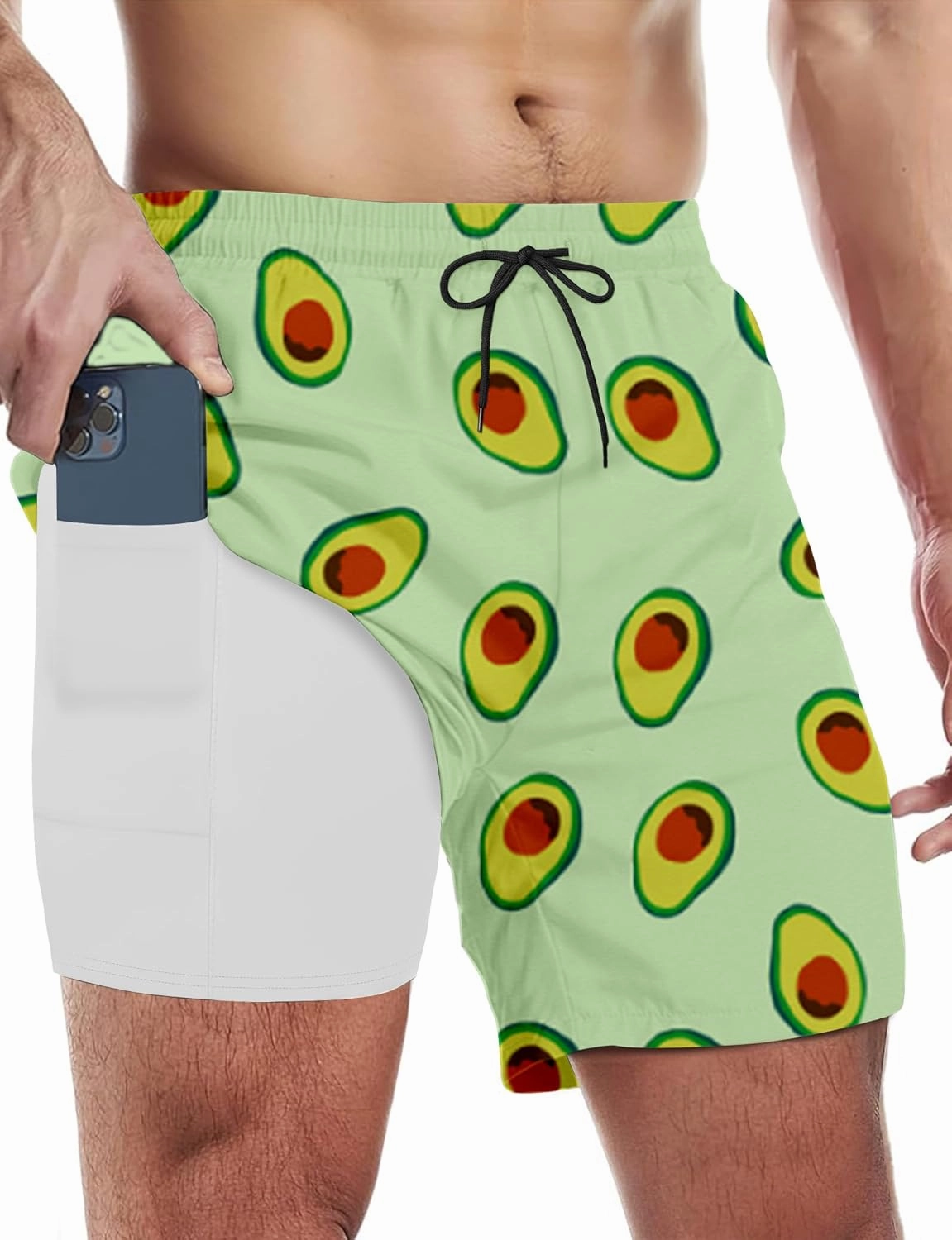 Buauty Mens Swim Trunks with Compression Liner 5 Inch Inseam Quick Dry Swim Shorts Mens Swimsuit Board Shorts with Pockets
