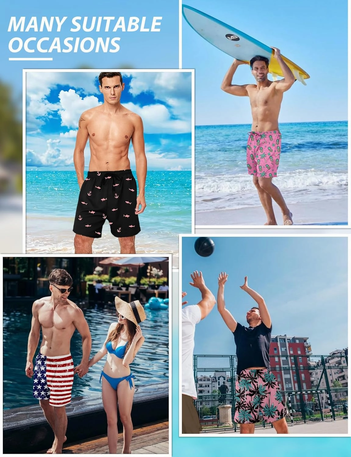 Buauty Mens Swim Trunks with Compression Liner 5 Inch Inseam Quick Dry Swim Shorts Mens Swimsuit Board Shorts with Pockets