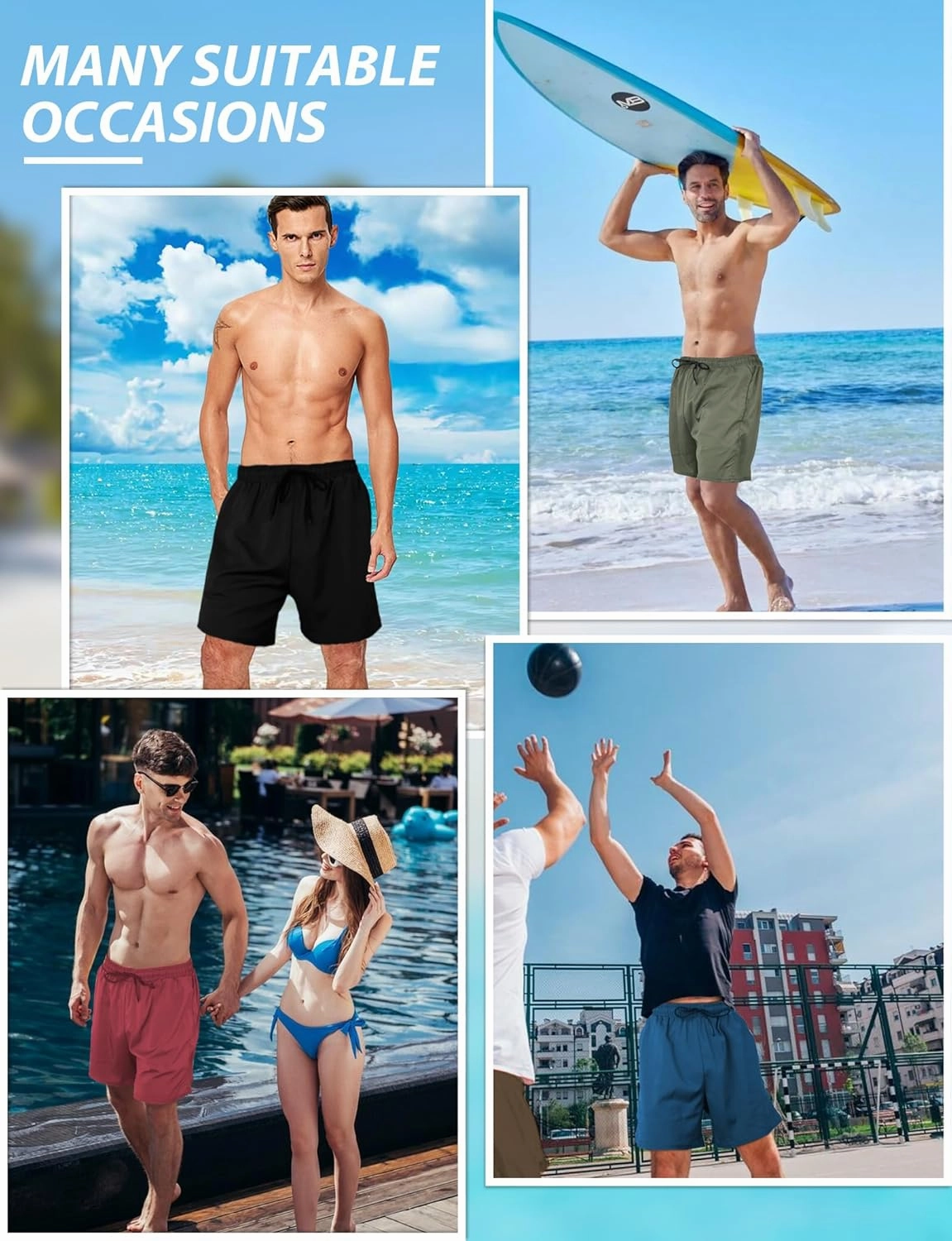 Buauty Mens Swim Trunks with Compression Liner 5 Inch Inseam Quick Dry Swim Shorts Mens Swimsuit Board Shorts with Pockets