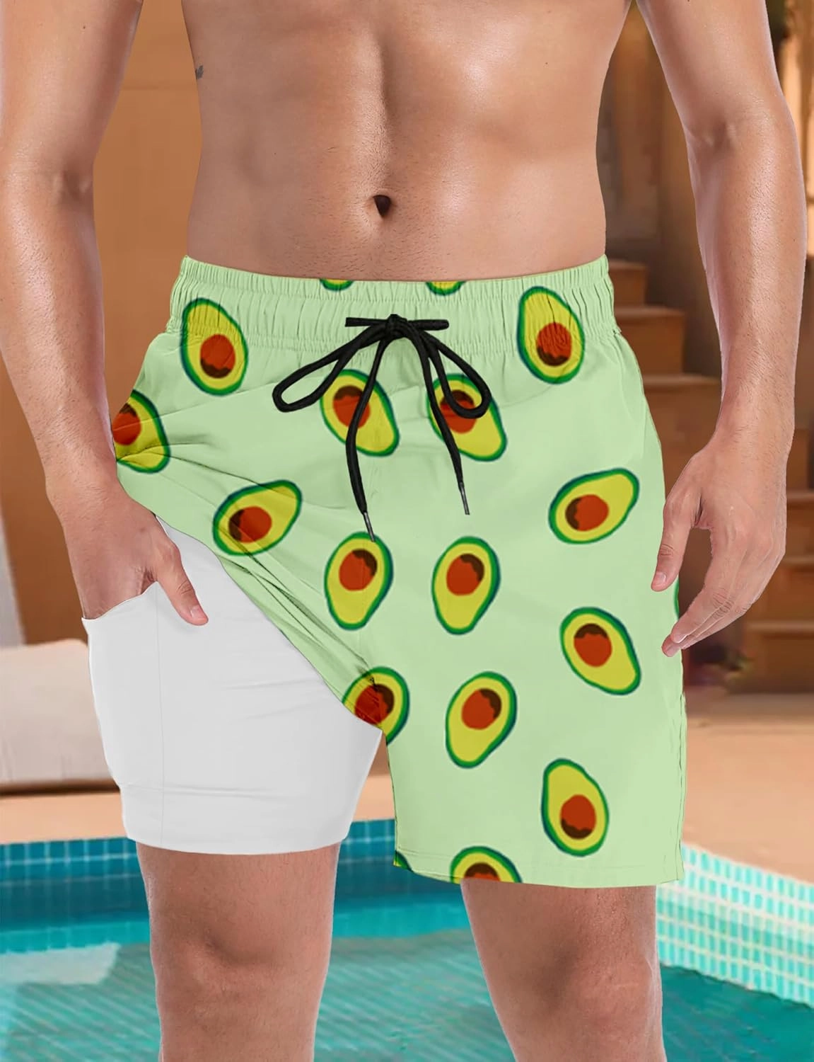 Buauty Mens Swim Trunks with Compression Liner 5 Inch Inseam Quick Dry Swim Shorts Mens Swimsuit Board Shorts with Pockets