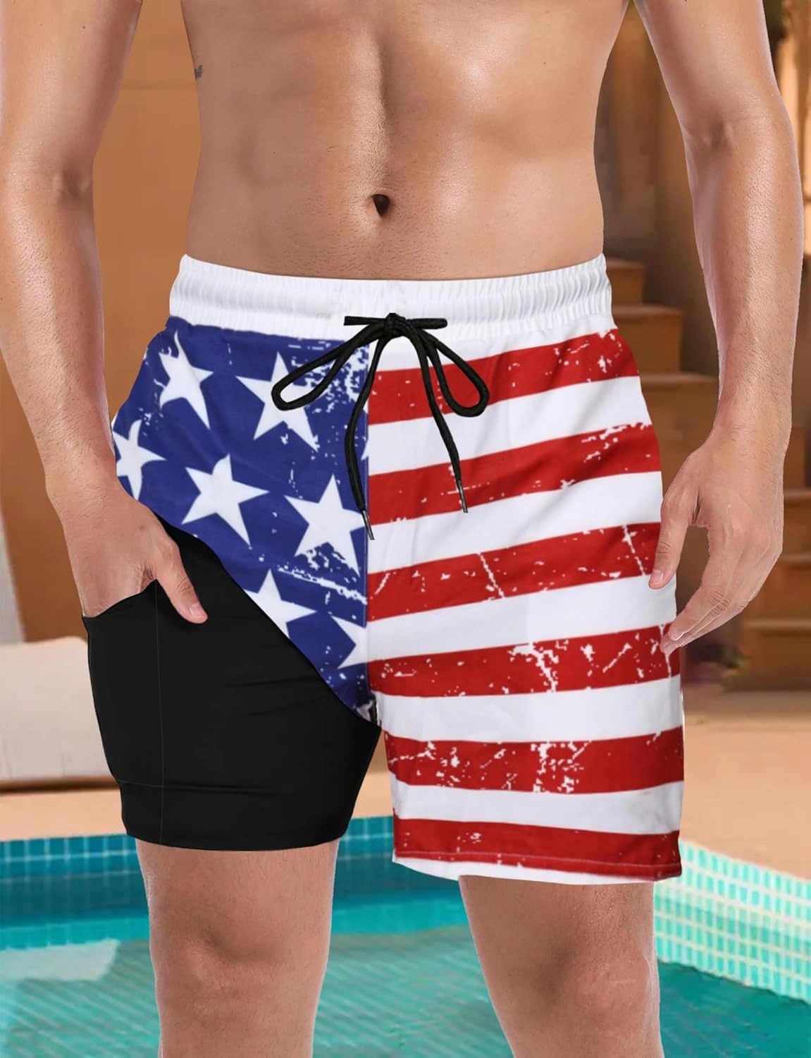 Buauty Mens Swim Trunks with Compression Liner 5 Inch Inseam Quick Dry Swim Shorts Mens Swimsuit Board Shorts with Pockets