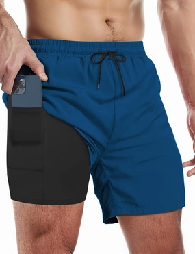 Buauty Mens Swim Trunks with Compression Liner 5 Inch Inseam Quick Dry Swim Shorts Mens Swimsuit Board Shorts with Pockets