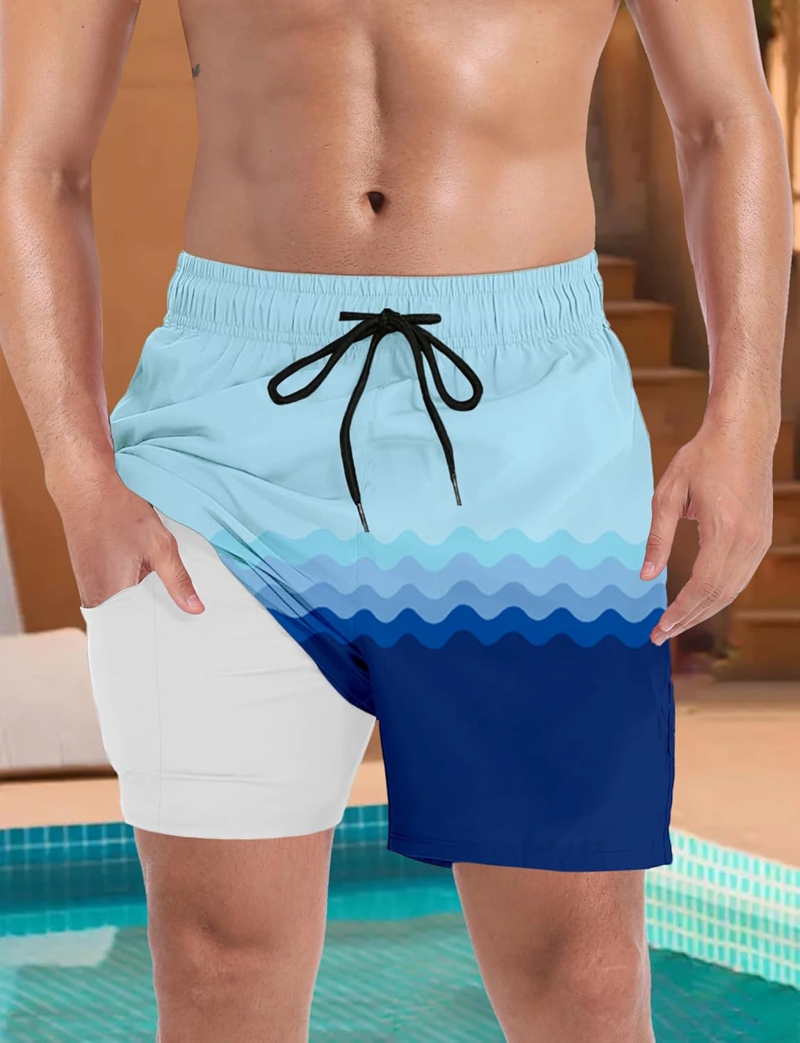 Buauty Mens Swim Trunks with Compression Liner 5 Inch Inseam Swim Shorts Quick Dry Mens Swimsuit Board Shorts with Pockets