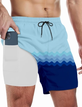 Buauty Mens Swim Trunks with Compression Liner 5 Inch Inseam Swim Shorts Quick Dry Mens Swimsuit Board Shorts with Pockets