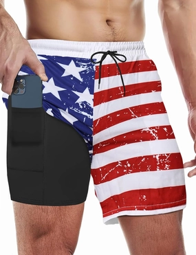 Buauty Mens Swim Trunks with Compression Liner 5 Inch Inseam Swim Shorts Quick Dry Mens Swimsuit Board Shorts with Pockets