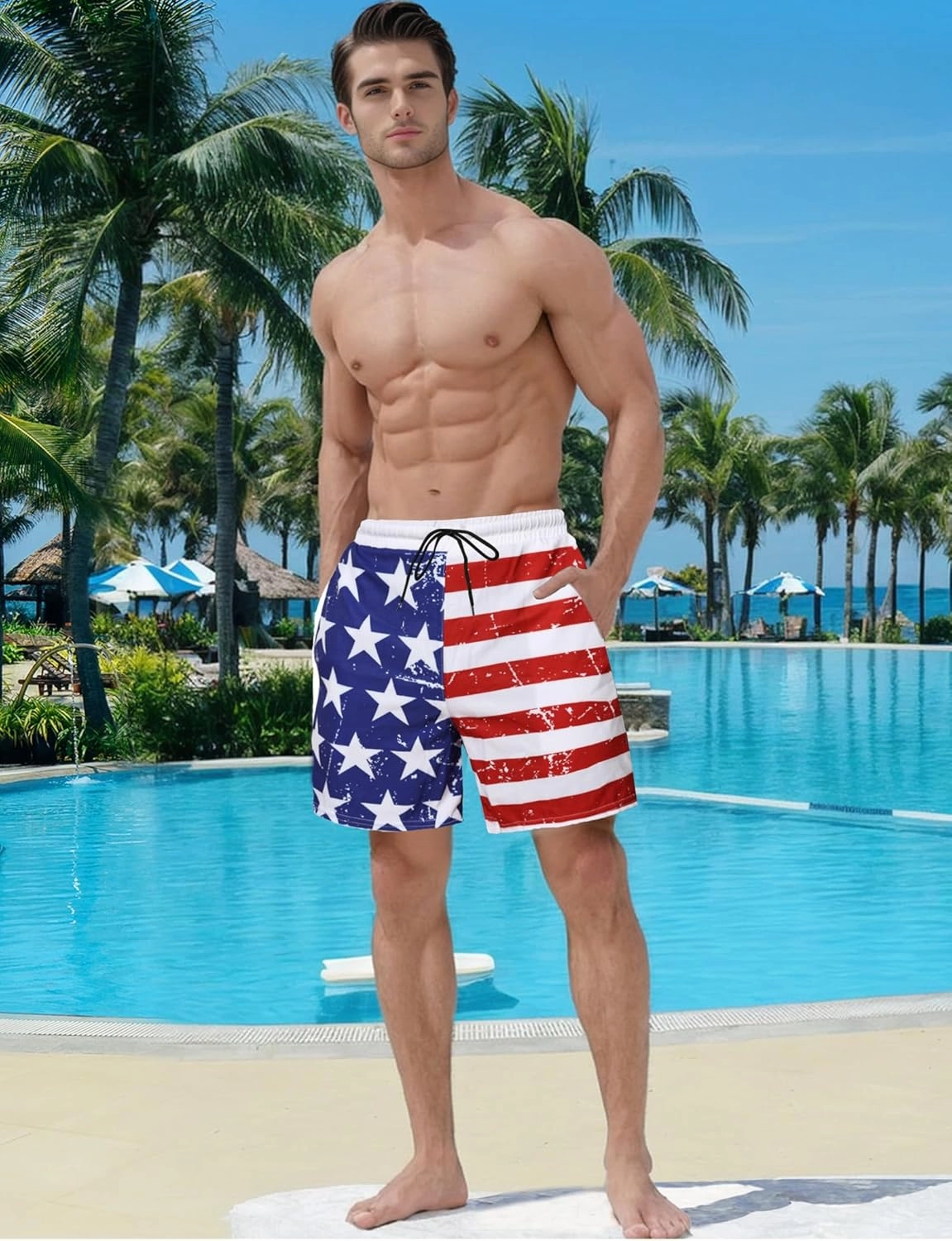 Buauty Mens Swim Trunks with Compression Liner 5 Inch Inseam Swim Shorts Quick Dry Mens Swimsuit Board Shorts with Pockets