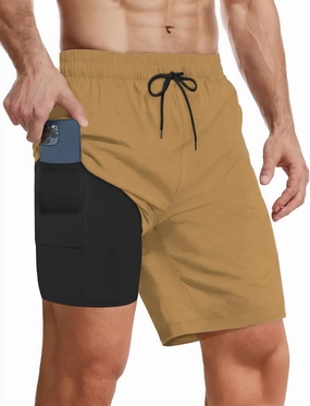 Buauty Mens Swim Trunks with Compression Liner 7 Inch Inseam Quick Dry Swim Shorts Mens Swimsuit Board Shorts with Pockets