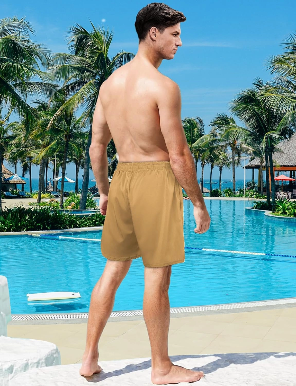 Buauty Mens Swim Trunks with Compression Liner 7 Inch Inseam Quick Dry Swim Shorts Mens Swimsuit Board Shorts with Pockets