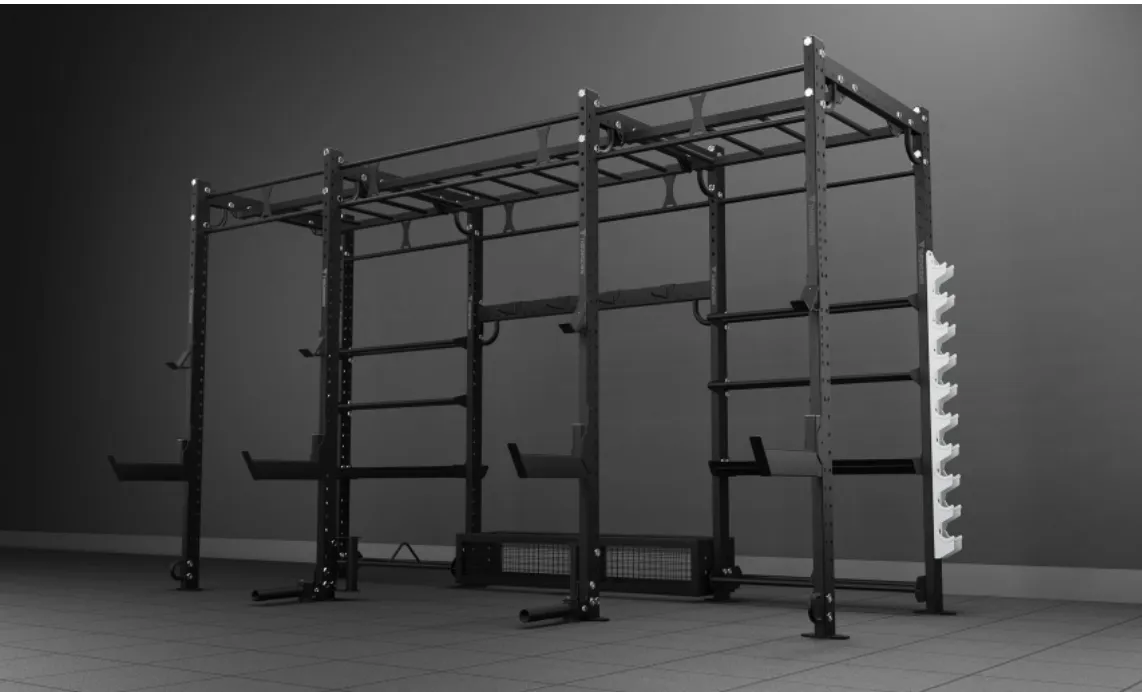 THROWDOWN 4x14 XTC Rig, Kettlebells, Under desk treadmill