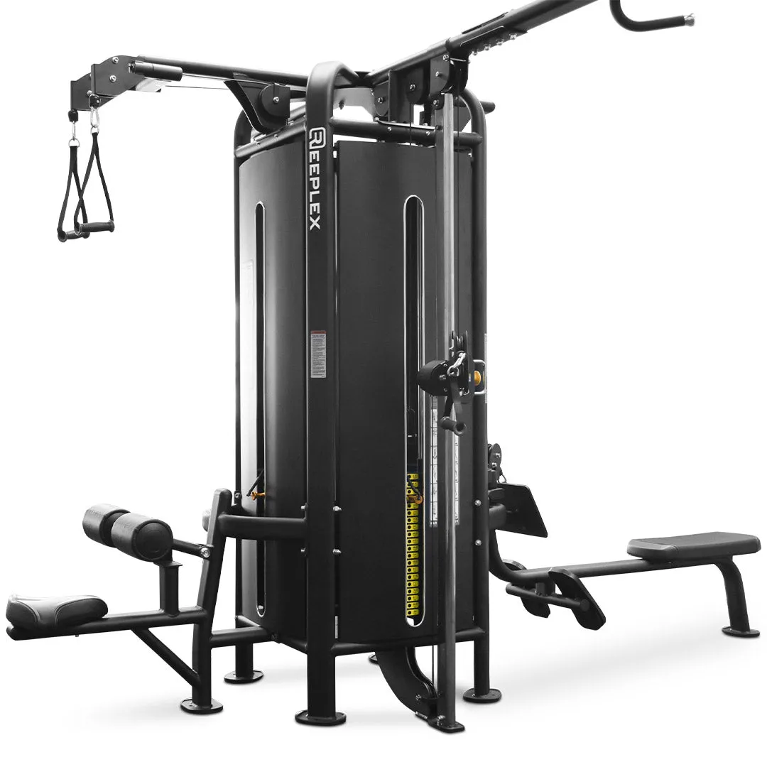 Reeplex Commercial 5 Station Jungle Gym, Rubber Hex Dumbbells, Low impact cardio machine
