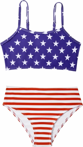 Century Star Girls Swimsuit 2-Piece Ribbed Bikini Set Adjustable Strap Bathing Suits for Teens Swimwear Solid