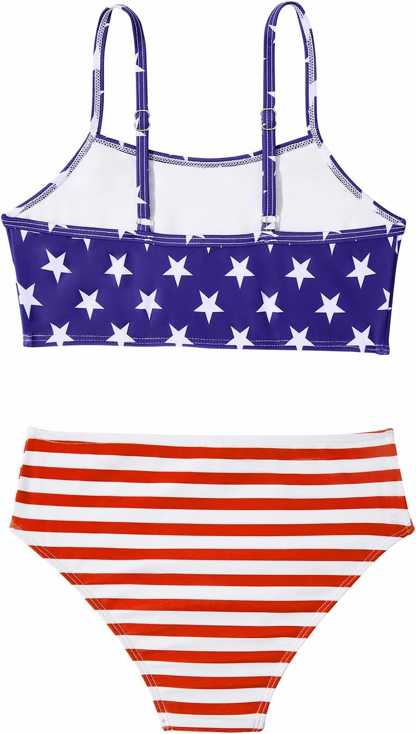 Century Star Girls Swimsuit 2-Piece Ribbed Bikini Set Adjustable Strap Bathing Suits for Teens Swimwear Solid