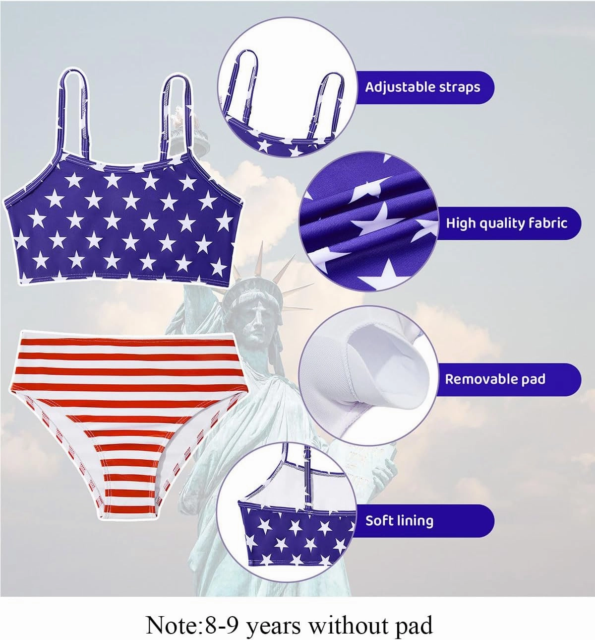 Century Star Girls Swimsuit 2-Piece Ribbed Bikini Set Adjustable Strap Bathing Suits for Teens Swimwear Solid