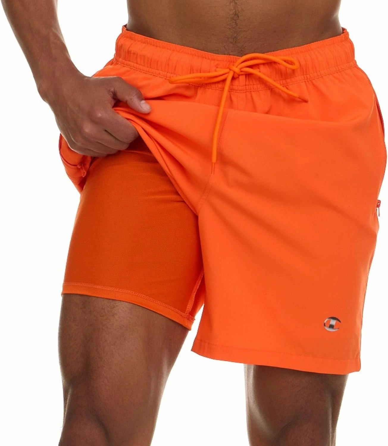 Champion Mens Swim Trunks with Compression Liner, 2 in 1 Mens Bathing Suit Shorts, 7 Inch Inseam Board Shorts for Swimming