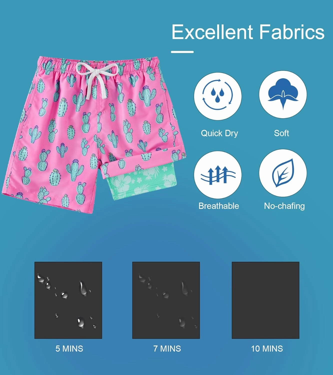 Cozople 7-20T Boys Swim Trunks with Compression Liner Big Boys Quick Dry Bathing Suit Stretch 2 in 1 Beach Swimming Shorts