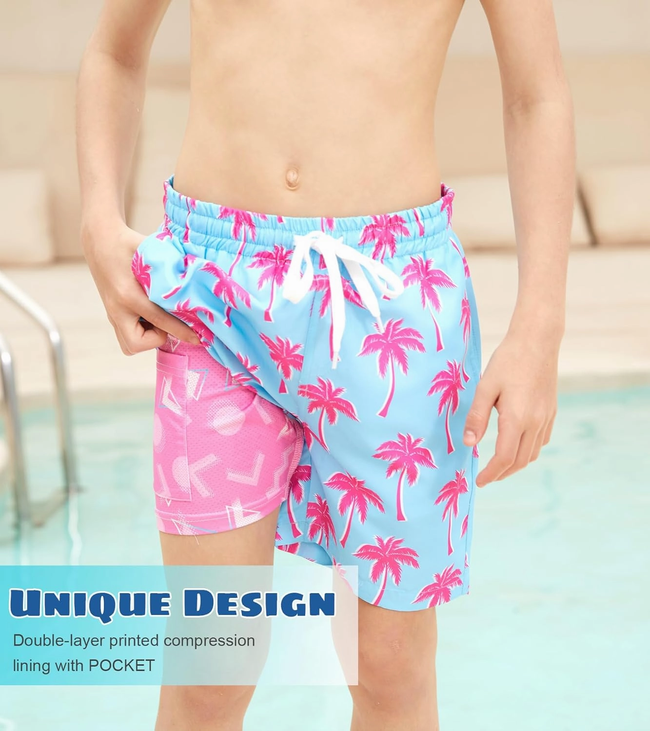 Cozople 7-20T Boys Swim Trunks with Compression Liner Big Boys Quick Dry Bathing Suit Stretch 2 in 1 Beach Swimming Shorts