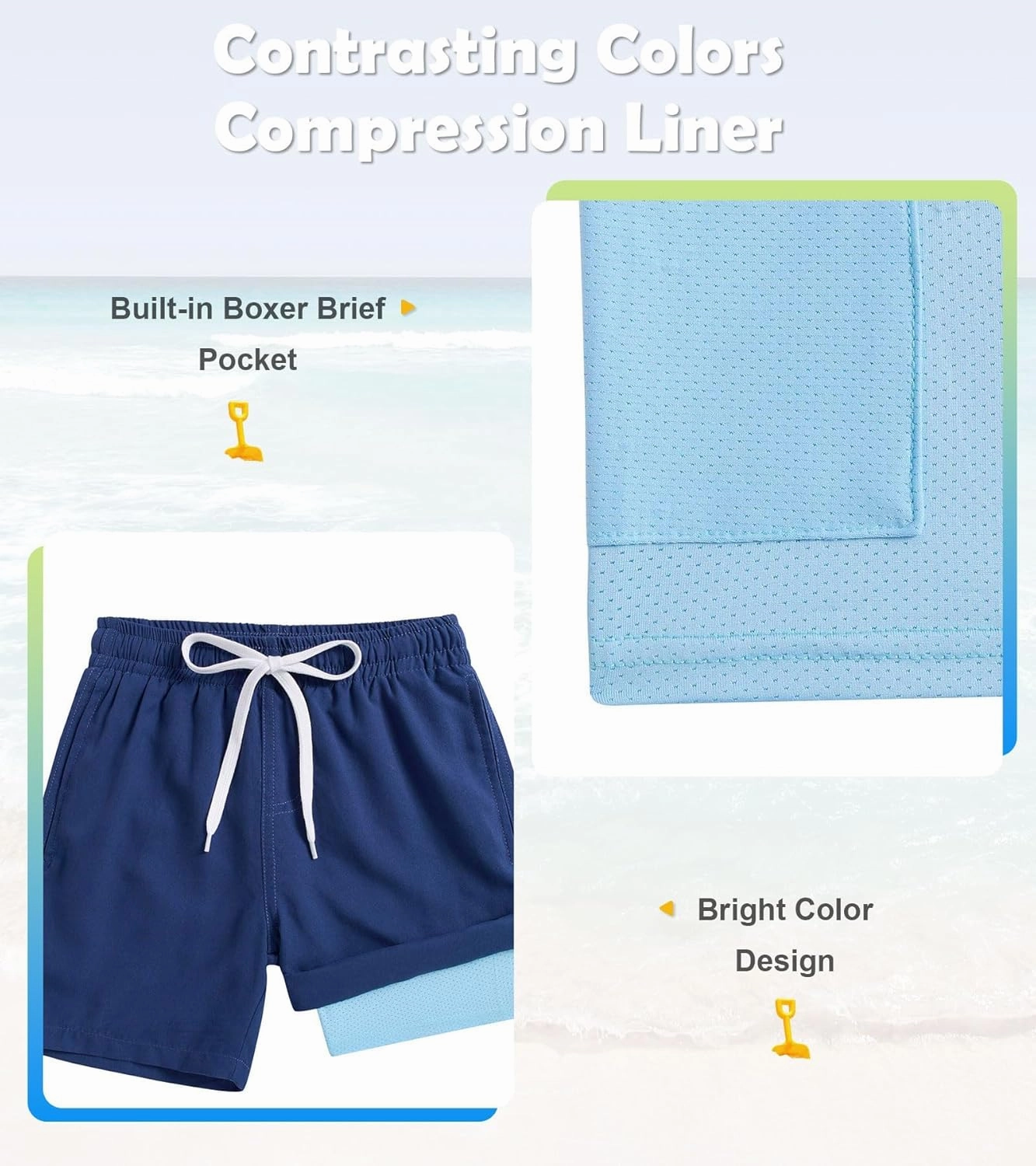 Cozople 7-20T Boys Swim Trunks with Compression Liner Solid Color Bathing Suit Quick Dry Swim Shorts Swimwear
