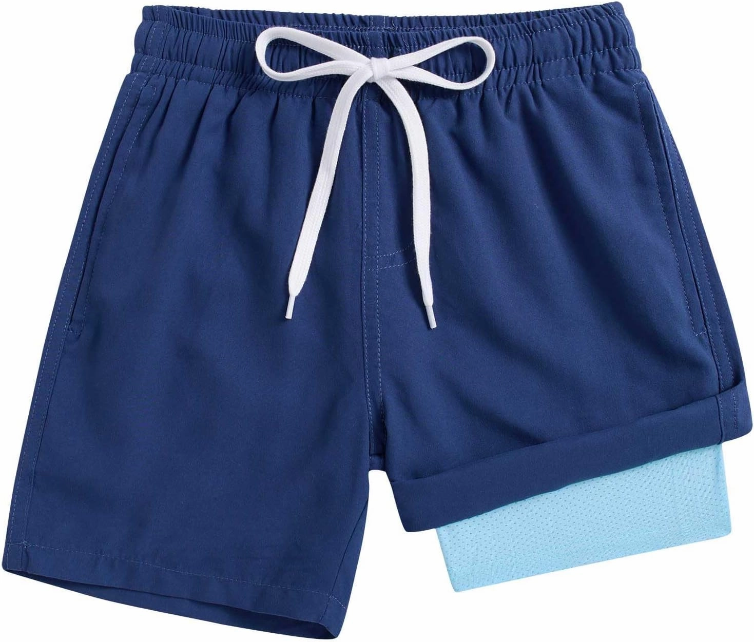 Cozople 7-20T Boys Swim Trunks with Compression Liner Solid Color Bathing Suit Quick Dry Swim Shorts Swimwear