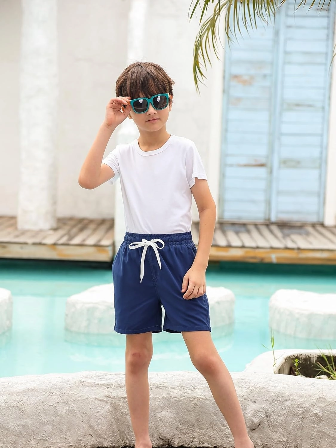 Cozople 7-20T Boys Swim Trunks with Compression Liner Solid Color Bathing Suit Quick Dry Swim Shorts Swimwear