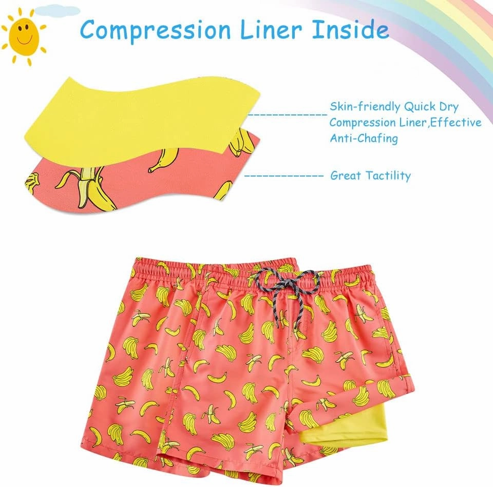 Cozople Boys Swim Trunks Compression Liner Swim Shorts Quick Dry Bathing Suit with Boxer Brief Swimwear 2-20T