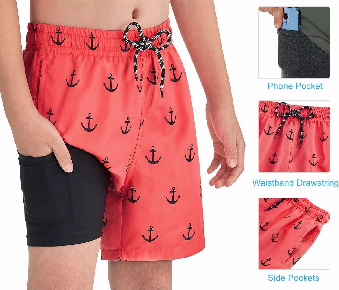 Cozople Boys Swim Trunks Compression Liner Swim Shorts Quick Dry Bathing Suit with Boxer Brief Swimwear 2-20T