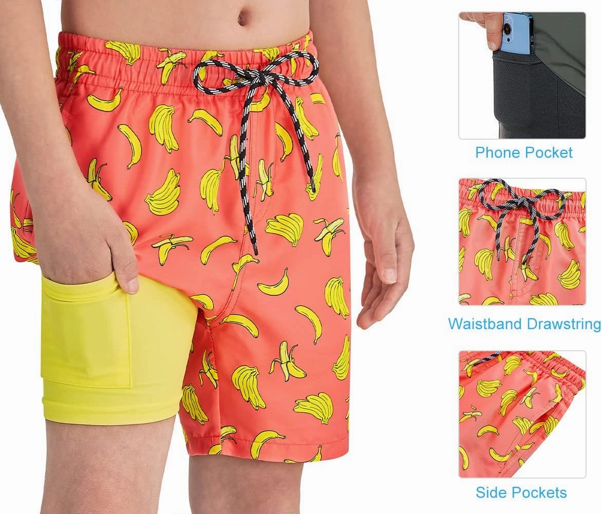 Cozople Boys Swim Trunks Compression Liner Swim Shorts Quick Dry Bathing Suit with Boxer Brief Swimwear 2-20T